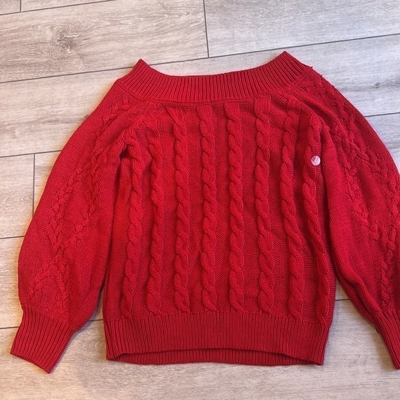 𝅺soho off the shoulder nwt red cable knit sweater size large - Picture 2 of 7
